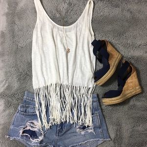 White fringed tank top